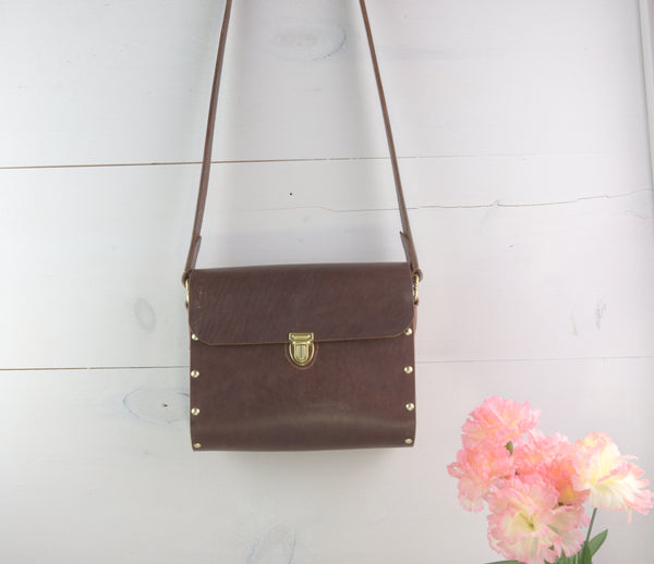 Brown Leather Shoulder bag with Wenge Wood Sides