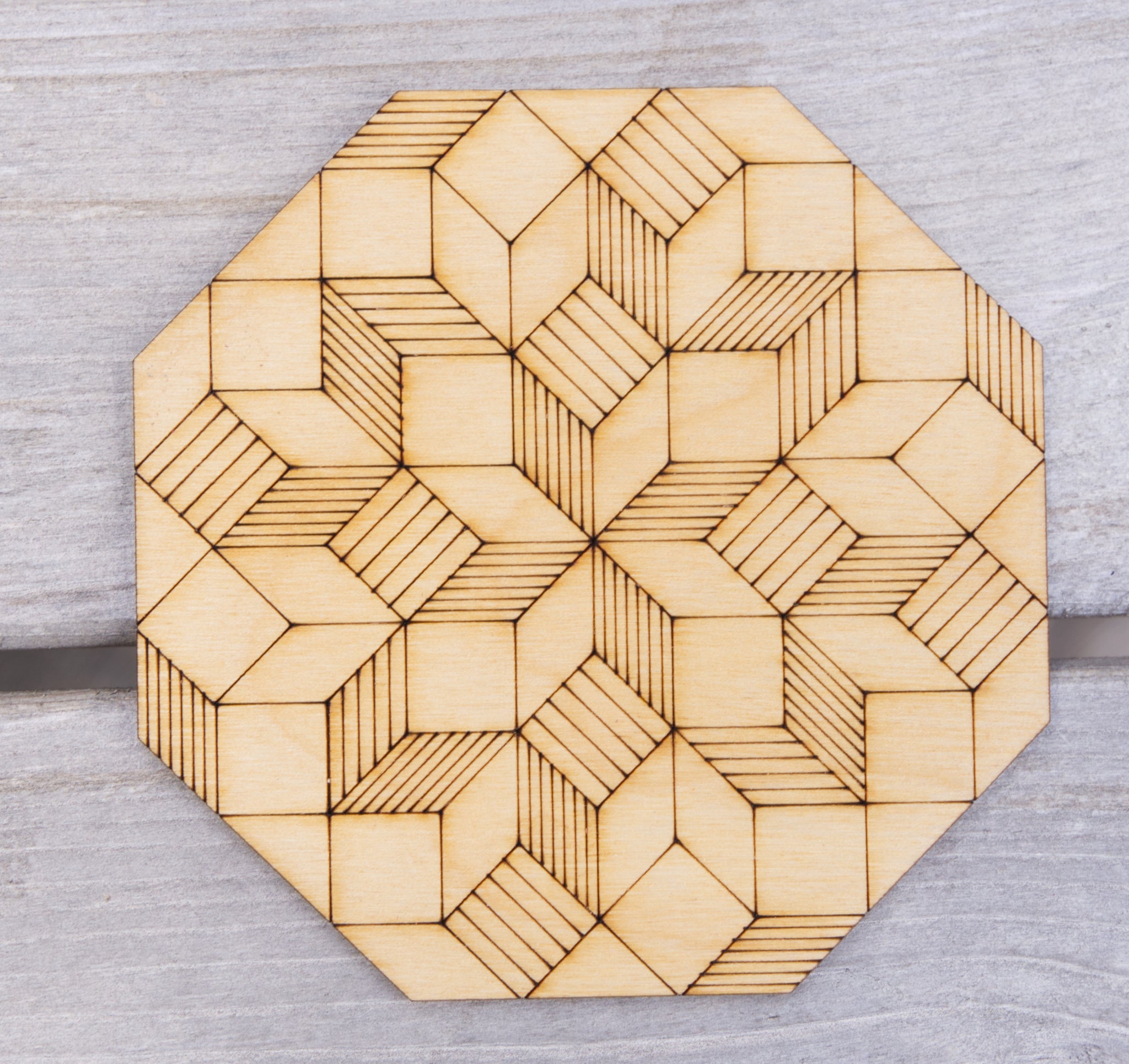 Octagon Facets Wooden Coaster - Set of 4