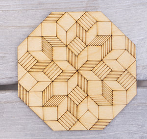 Octagon Facets Wooden Coaster - Set of 4