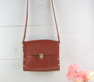 Red Leather Shoulder Bag with Padauk Wood Sides