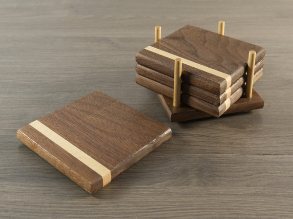 Walnut Coasters with Maple Stripe