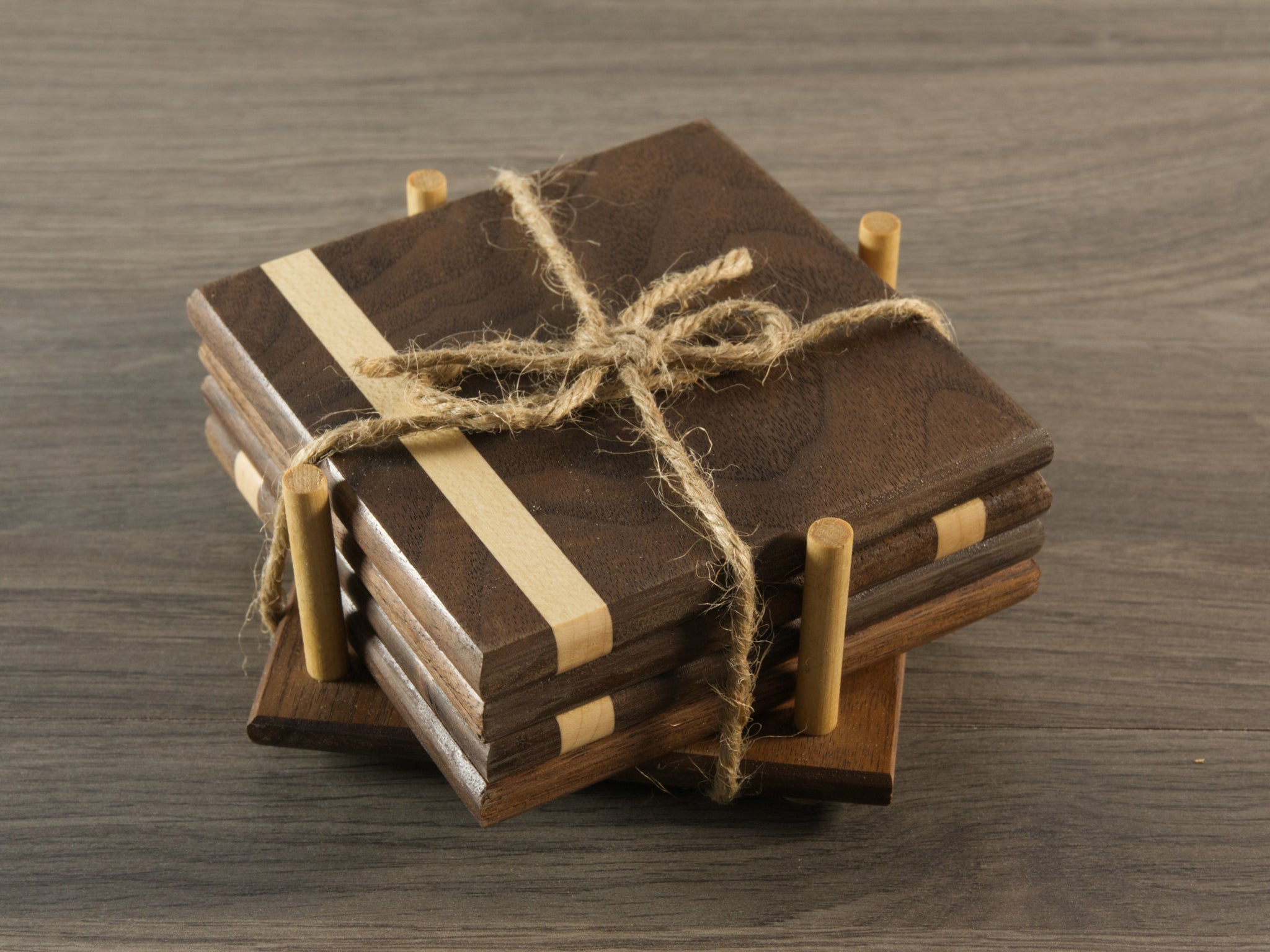 Walnut Coasters with Maple Stripe