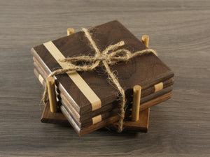 Walnut Coasters with Maple Stripe