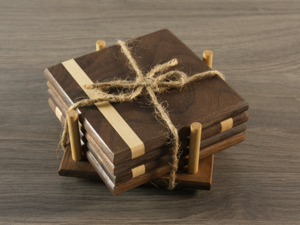 Walnut Coasters with Maple Stripe