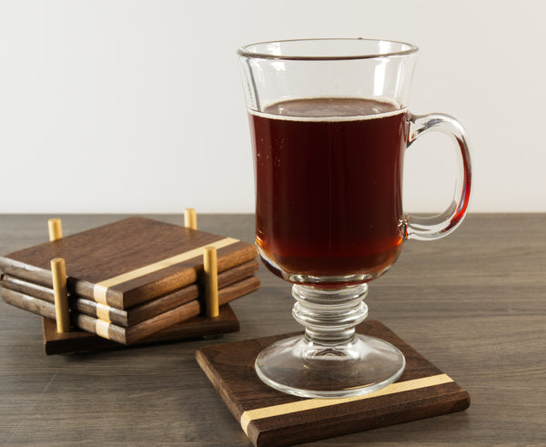 Walnut Coasters with Maple Stripe