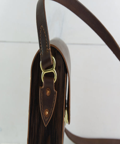 Brown Leather Shoulder bag with Wenge Wood Sides